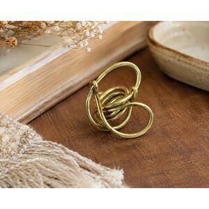 Handmade Brass Wire Wrap Statement Ring Abstract Modernist Artisan Jewelry